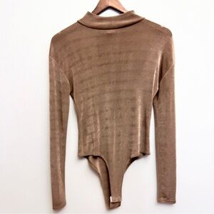 Vintage Oh Yes! Bronze Metallic Mesh Mock Neck Long Sleeve Bodysuit Medium